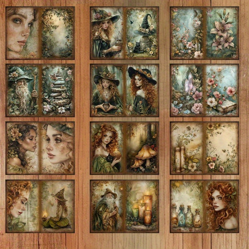Image of 12 Sheets Of Paper, Junk Journal Pages Fantasy Journaling Paper, Art Garbage Calligraphy Collage Decoration Materials