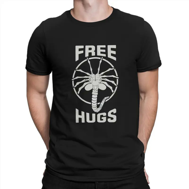 

Alien Alan Horror Film Free Facehugger Hugs Tshirt Homme Men's Streetwear Blusas Polyester T Shirt For Men