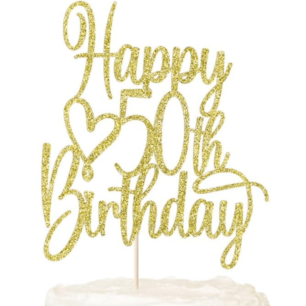 

Fabulous 50th Birthday Cake Topper - Golden Glitter ' To ' Design, Bamboo, No Power Needed - Hello 50th Anniversary Party Decorations