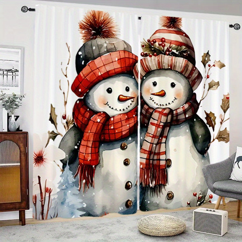 

Snowman Christmas Curtains - 2pcs Set, - & , For , , Decor