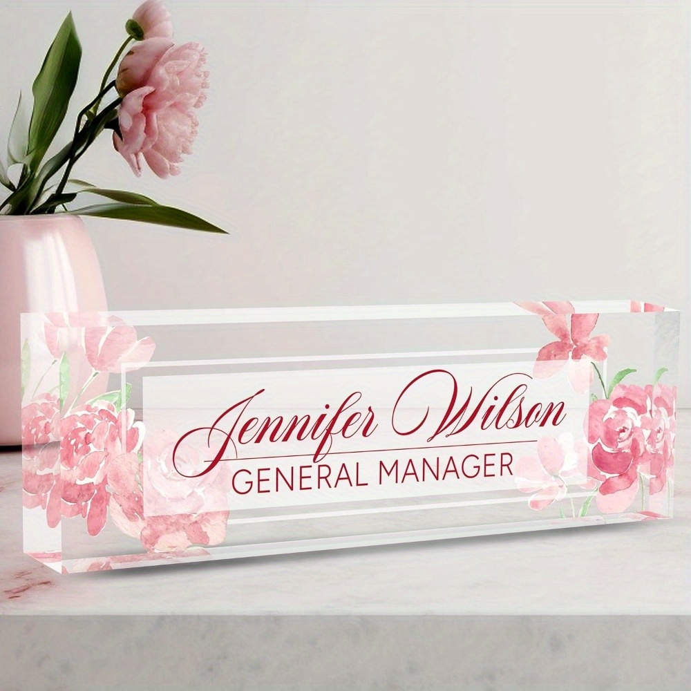 TEMU Custom Acrylic Desk Name Plate With Elegant – Personalized Office Decor, Employee Appreciation Gift, And Desk Decoration For Work Anniversaries