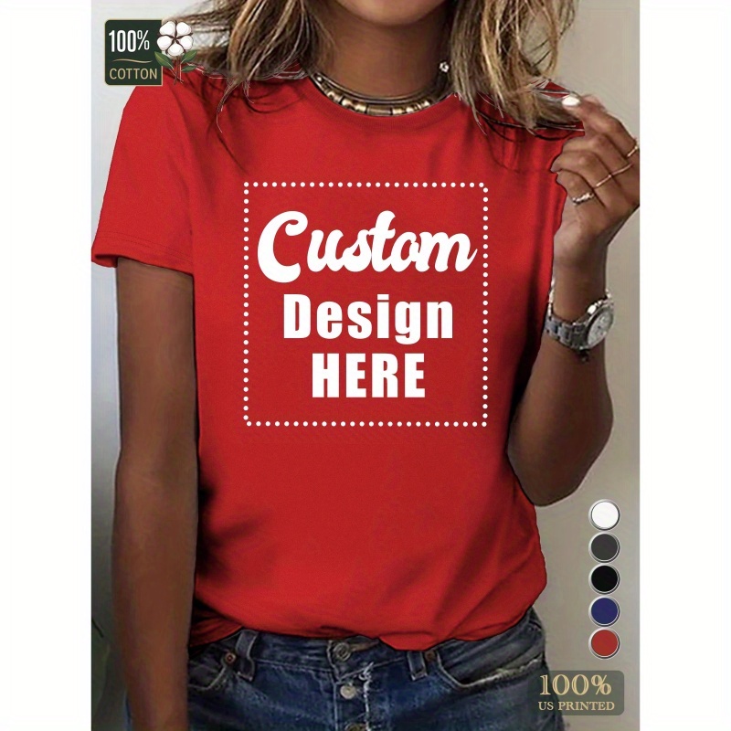 

Custom Fully Customized Women's T-shirt Add Your Personalized Picture Printed On The Front With White Ink Heat Transfer Printing