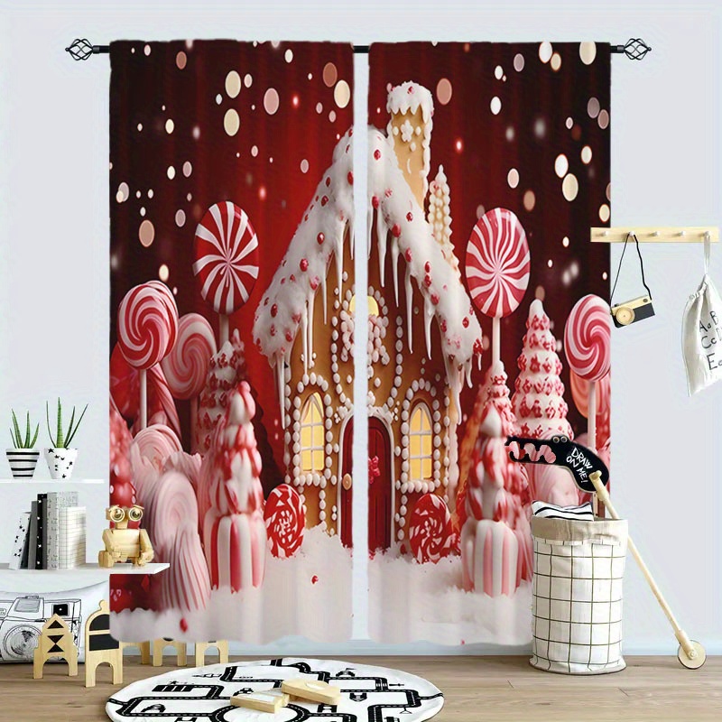 

2pcs Set Christmas Curtains - Light-filtering, Rod For Kitchen, Bedroom & Living Room Decor - Machine Washable Polyester Drapes