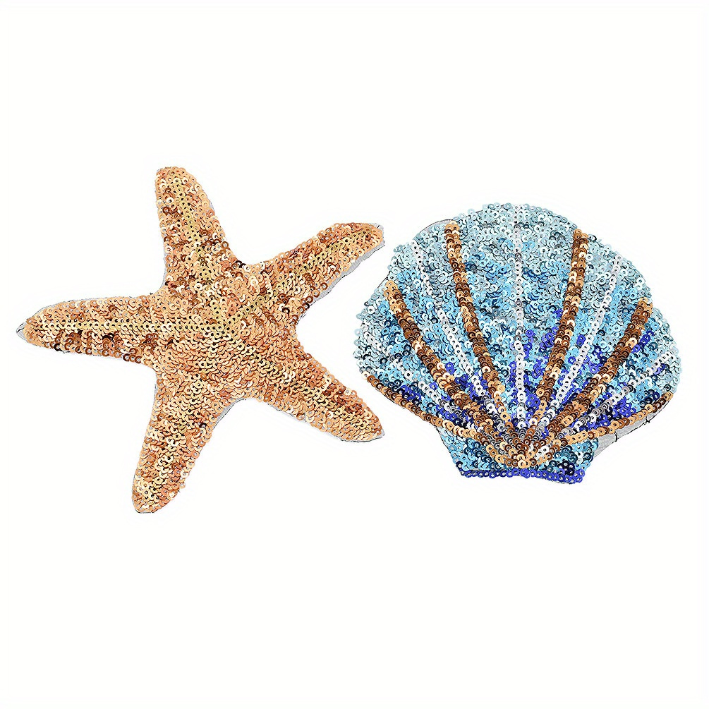 E-shop 2 Stück Pailletten Sternfisch Muschel Stickerei Stoffflicken Kleidung Zusätze Tasche Bühnenkostüm Dekor Material Patch
