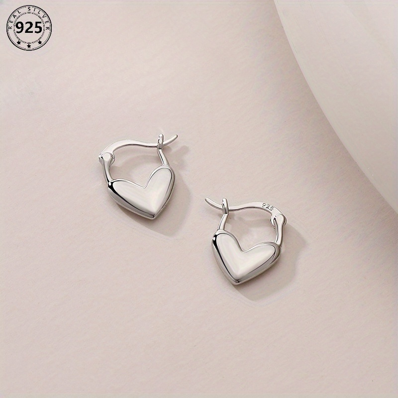 

1pair 925 Sterling Silver Heart-shaped Hoop Earrings, Unisex , Love Jewelry For Gift