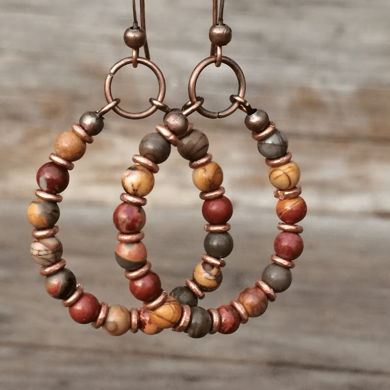 

2pcs Drops Round Copper Natural Stone Wooden Tiger Golden Beaded Earrings Women Daily Vacation