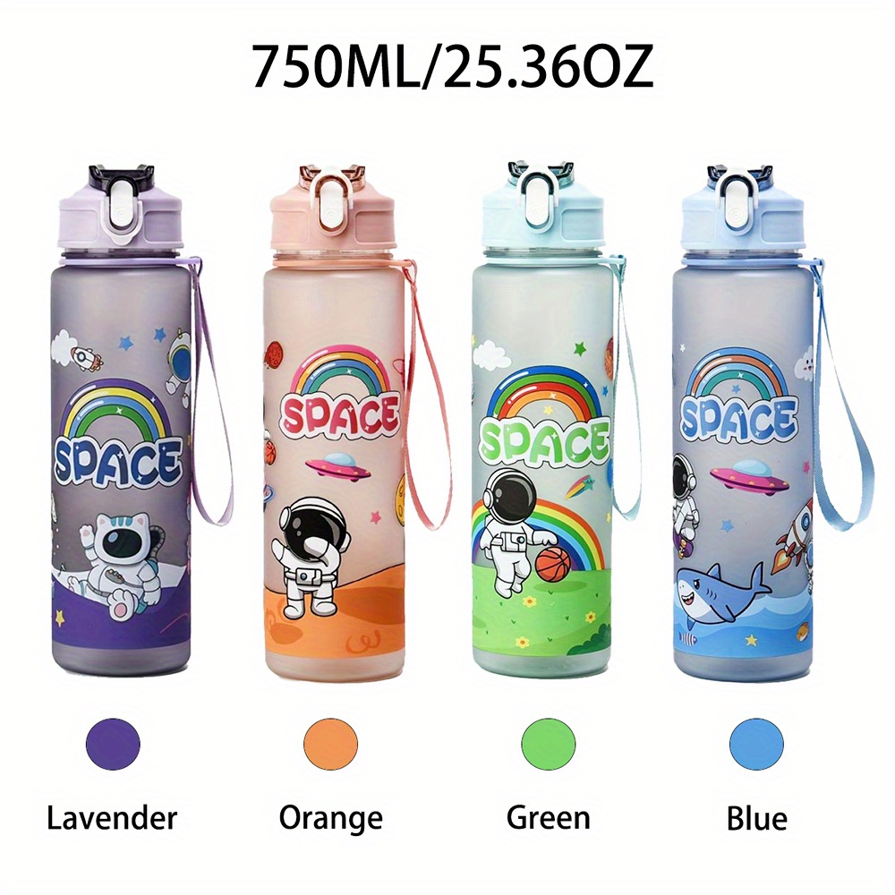 

1pcs 25.36oz Gradient Rainbow With Cartoon Spaceman Printing Water Bottle, Colorful Plastic Cup With Soft Silicon With Straw, Best Gift For Back To School