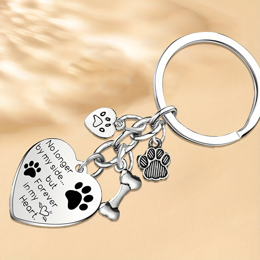 

1pc Stainless Steel Pet Memorial Keychain - Paw Prints & Engraved Heart Charm - "forever In My Heart" Dog & Cat Loss Sympathy Gift - Keepsake For Bereaved Pet Owners