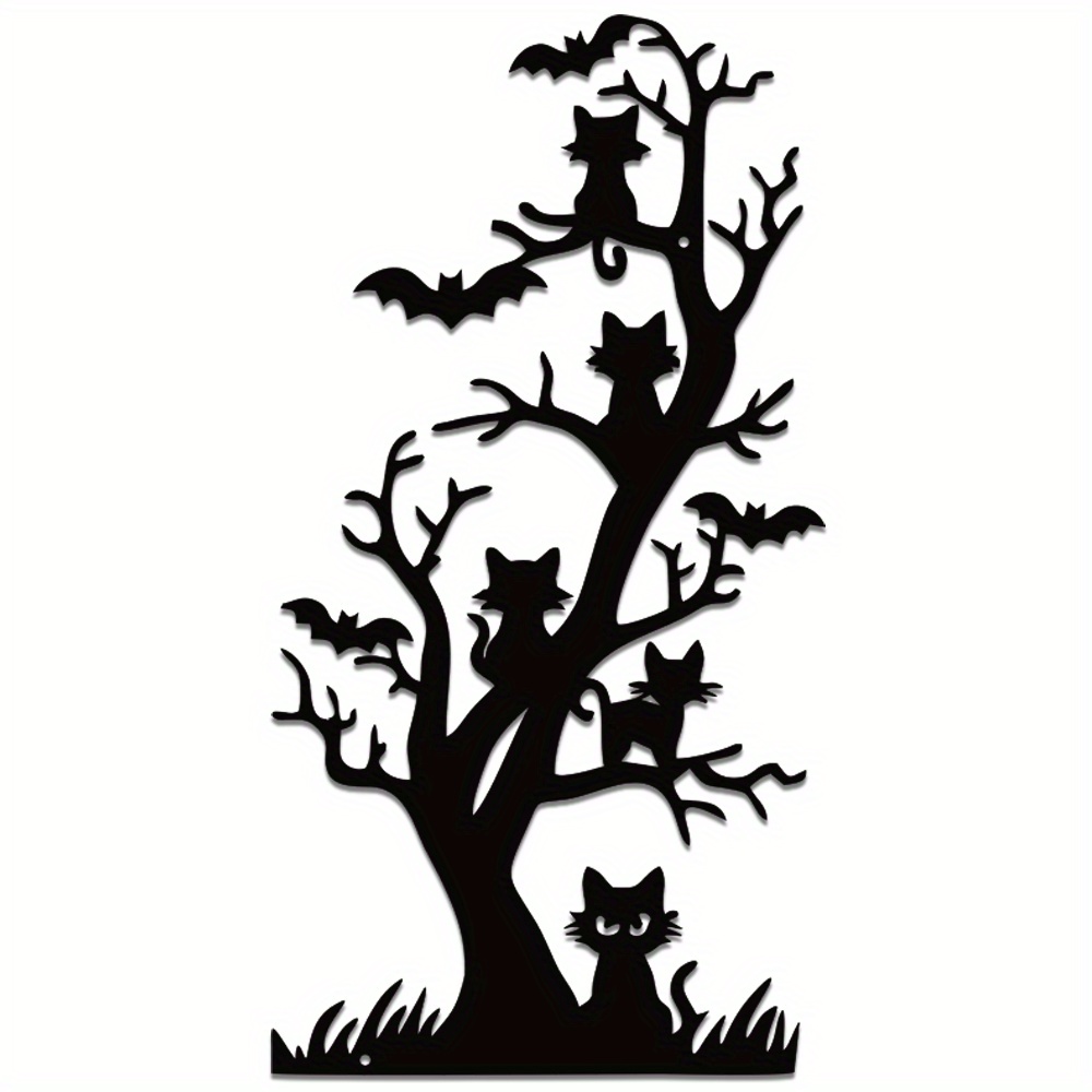 Image of Spooky Halloween Metal Wall Art Featuring Halloween Trees, Metal Sign For Door Decoration, Creepy Halloween Sign, Web Design, Halloween Decor, Door Hanger With Trees