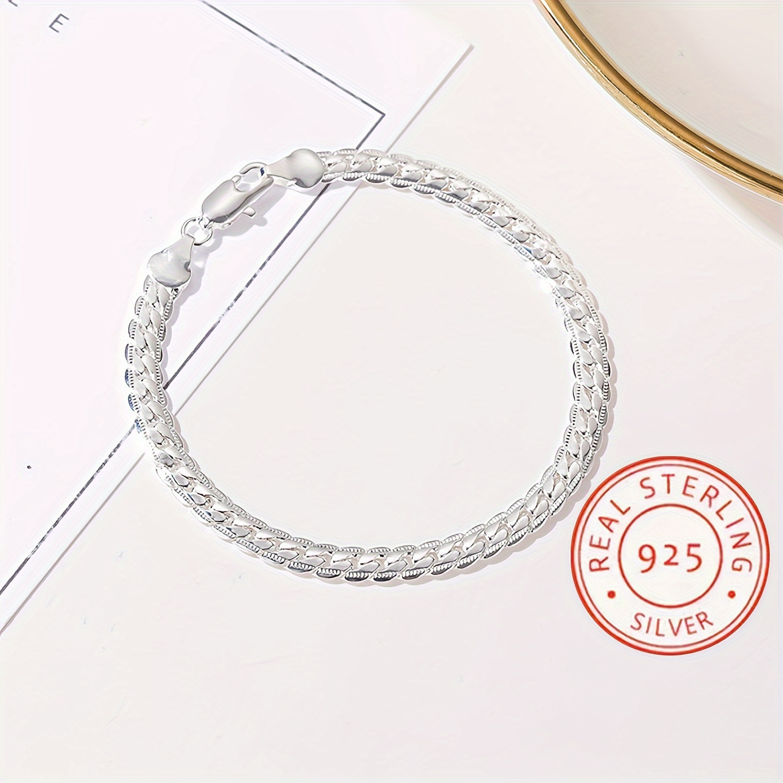 

Elegant Sterling Silvery-plated 5mm Cuban Chain Bracelet, Hypoallergenic Fashion Jewelry For , Weddings & Parties