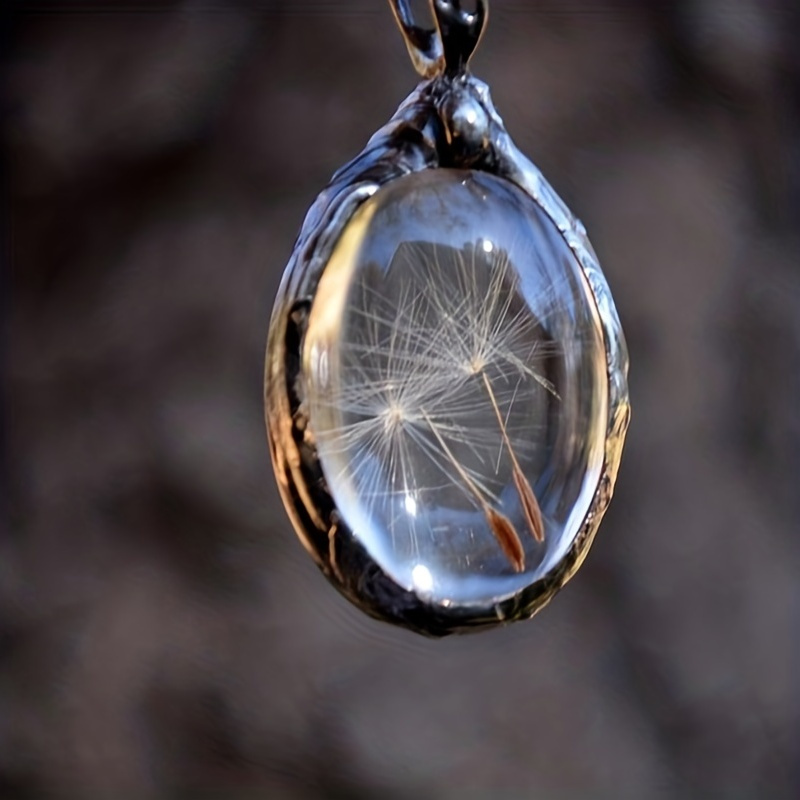 

Vintage Dandelion Seed Wish Oval Time Gemstone Glass Necklace Female Jewelry Gift