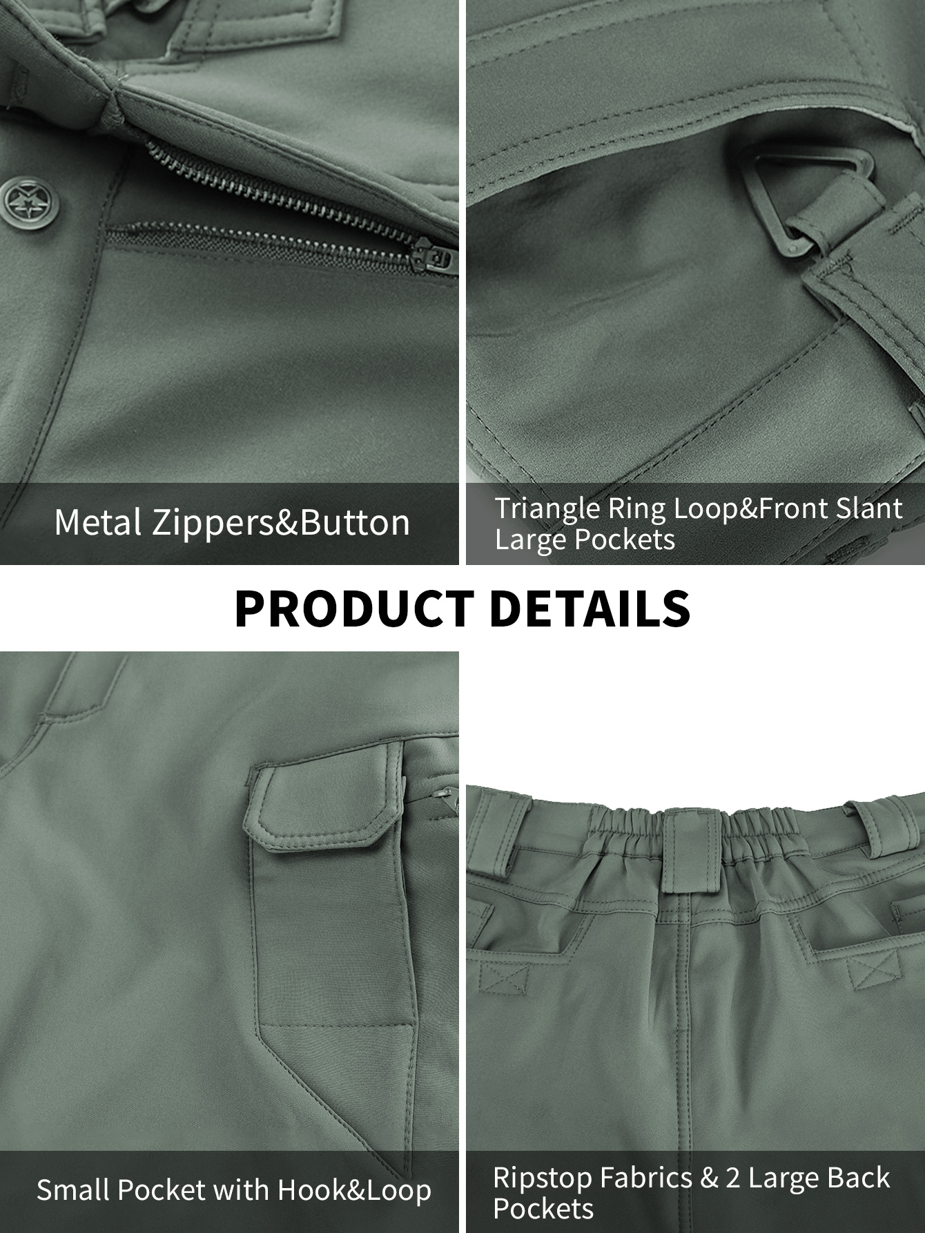mens fleece cargo pants waterproof   pants loose casual windproof waterproof outdoor military pants trousers with multi pockets no belt   hiking clamping winter armygreen 3
