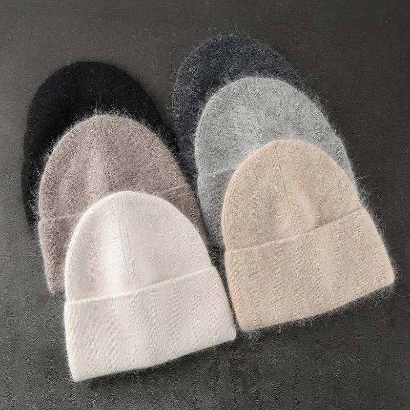 

Women's 2024 Knit Winter Hat, Rabbit Fur Fluffy Knitted Beanie, Korea Luxury Bonnet, Soft Warm Skullies, Stretchable, No-brim, Handwash Only, For Christmas, Outdoor Wear