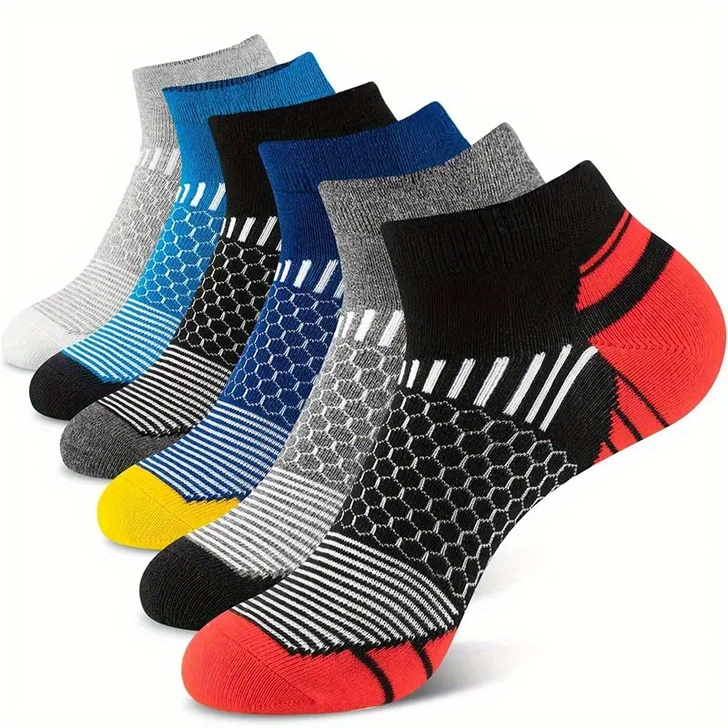 TEMU 6 Pairs Men's Short Sports Socks | , Low-cut Design, Sweat-absorbent, Knit Fabric, Solid Color, Acrylic Material