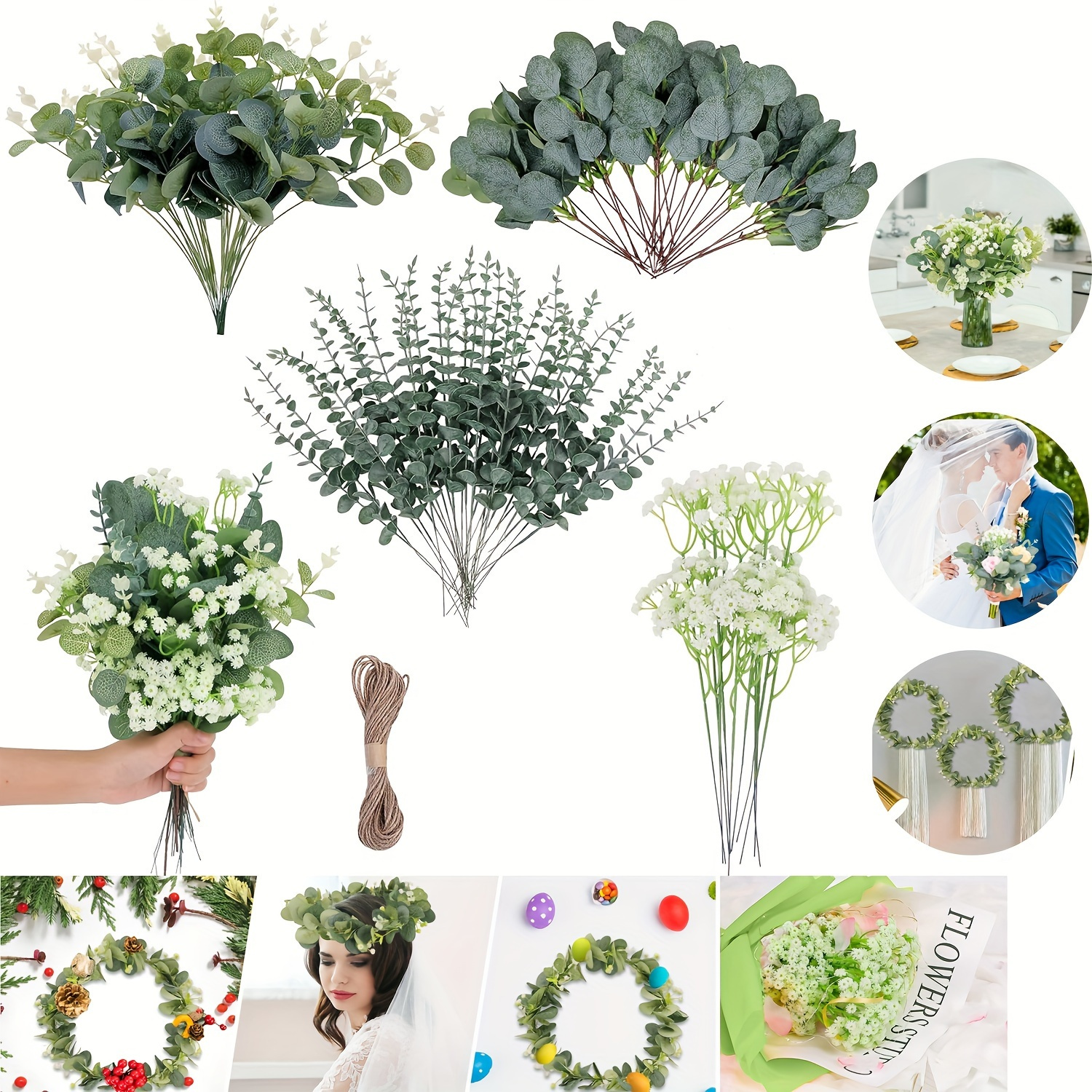 

40 Pcs 4 Kinds Mixed Eucalyptus Leaves Stems Bulk Artificial Eucalyptus Leaves, Fake Leaves Real Touch Leaf Spray For Diy Bouquets, Christmas Home Decor