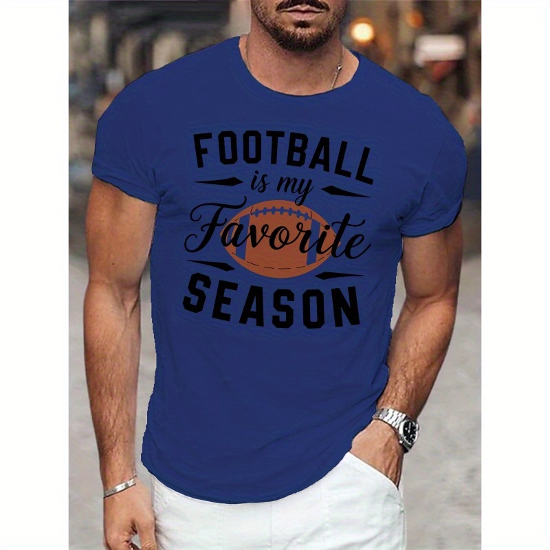 

Men's Casual Football Season Graphic Tee - Breathable Polyester, Short Sleeve, Round Neck - Perfect For Summer