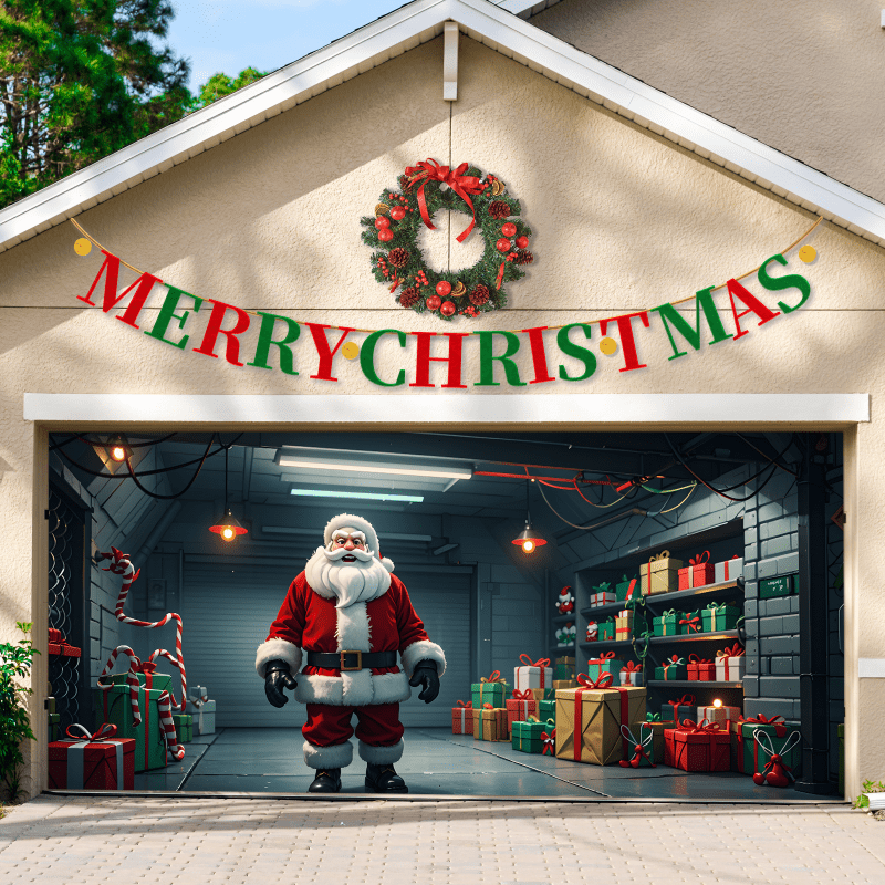 

Festive 71x157 Inch Vinyl Christmas Garage Door Banner - Perfect For Indoor/outdoor Use, Suitable For Entry, Garden, And Multi-purpose Decorations