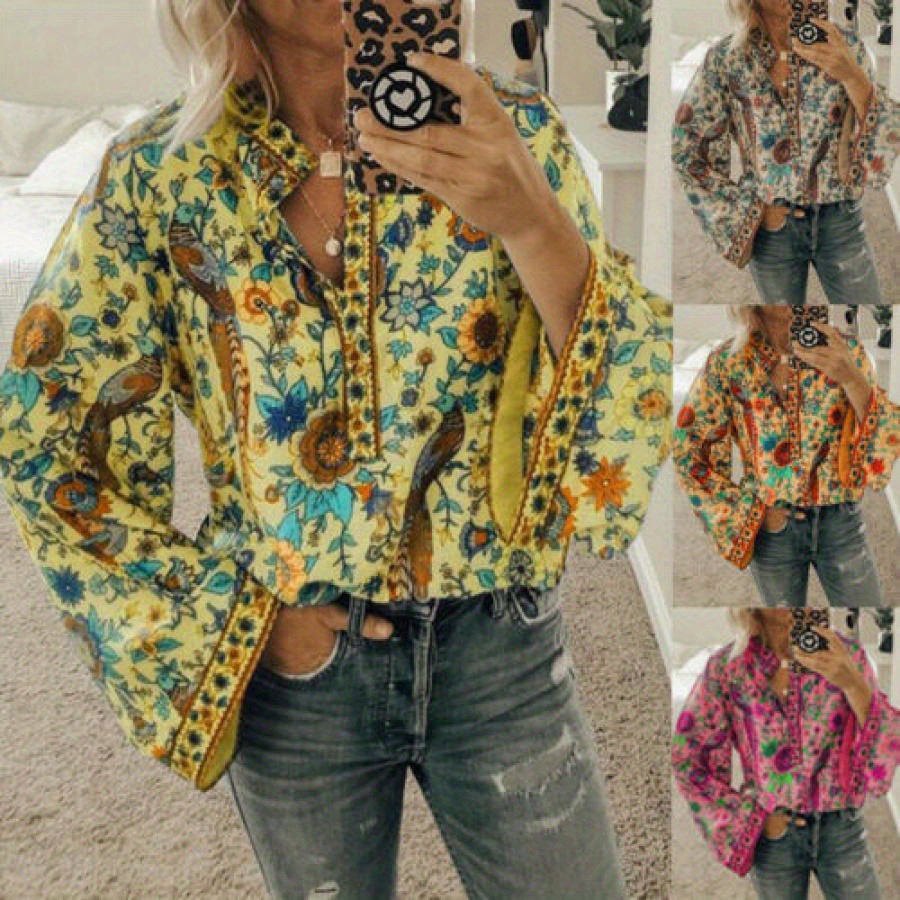 

Women Casual Blouse, Long Sleeve Floral Printed Loose V-neck Tops, Loose Spring/fall Top Shirt