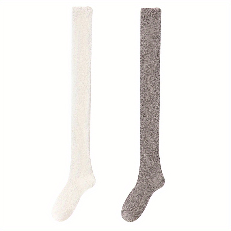 TEMU 1/ Women's Over-knee High Socks, Plush Thigh High Knit Fabric, 95% Polyester 5% Spandex, Solid Color, Machine Washable, Soft Warm Long Socking