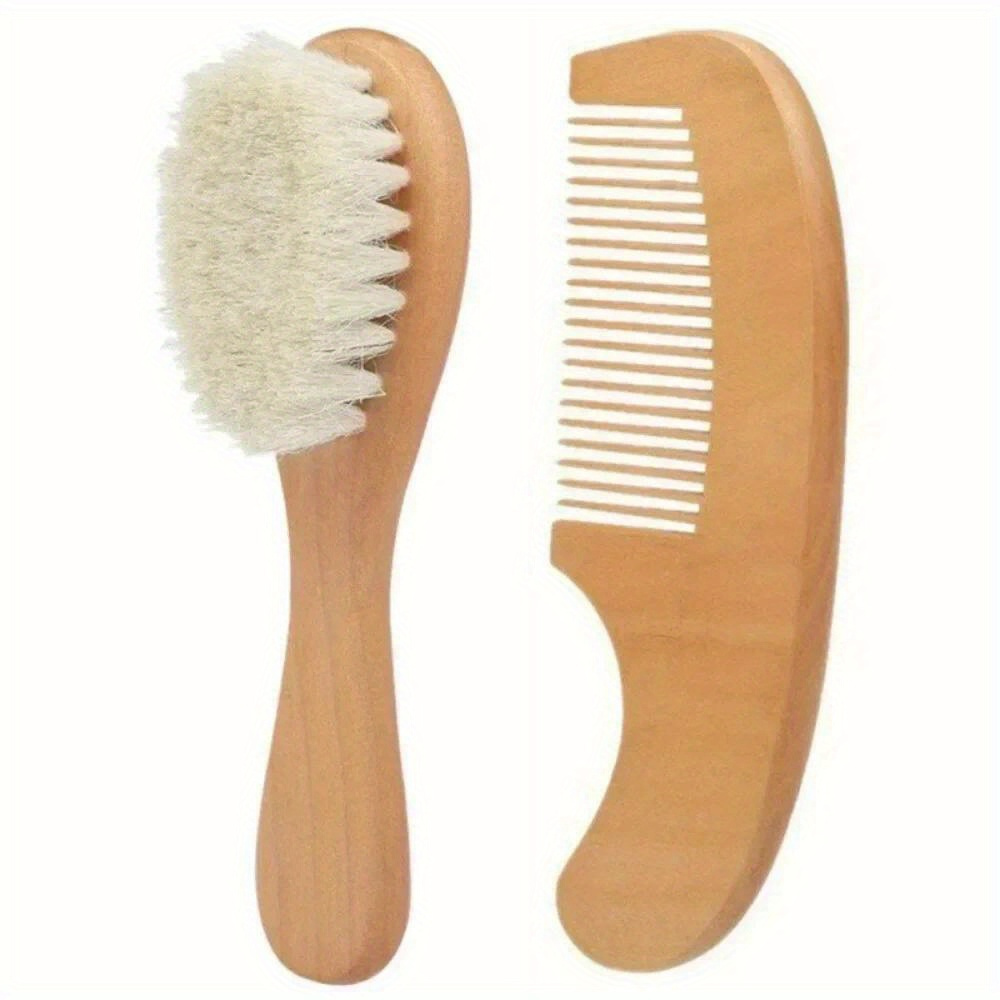 

Wood Handle Soft Nylon Bristle Brush And Finishing Comb Set For Dry Hair - Gentle Head Massager For Newborns, Infants, Toddlers - Kids Hair Care Tools