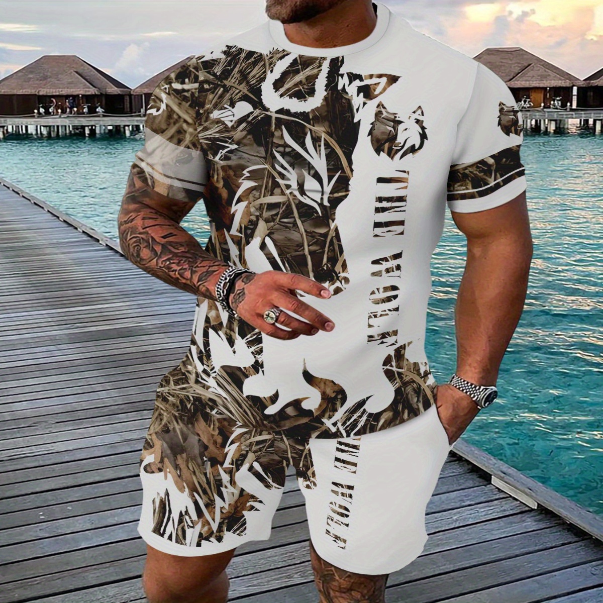 

Casual Sports Suit Breathable Outdoor Casual Men's T-shirt And Five-pants Suit Summer 3d Printing Suit For Adult Men