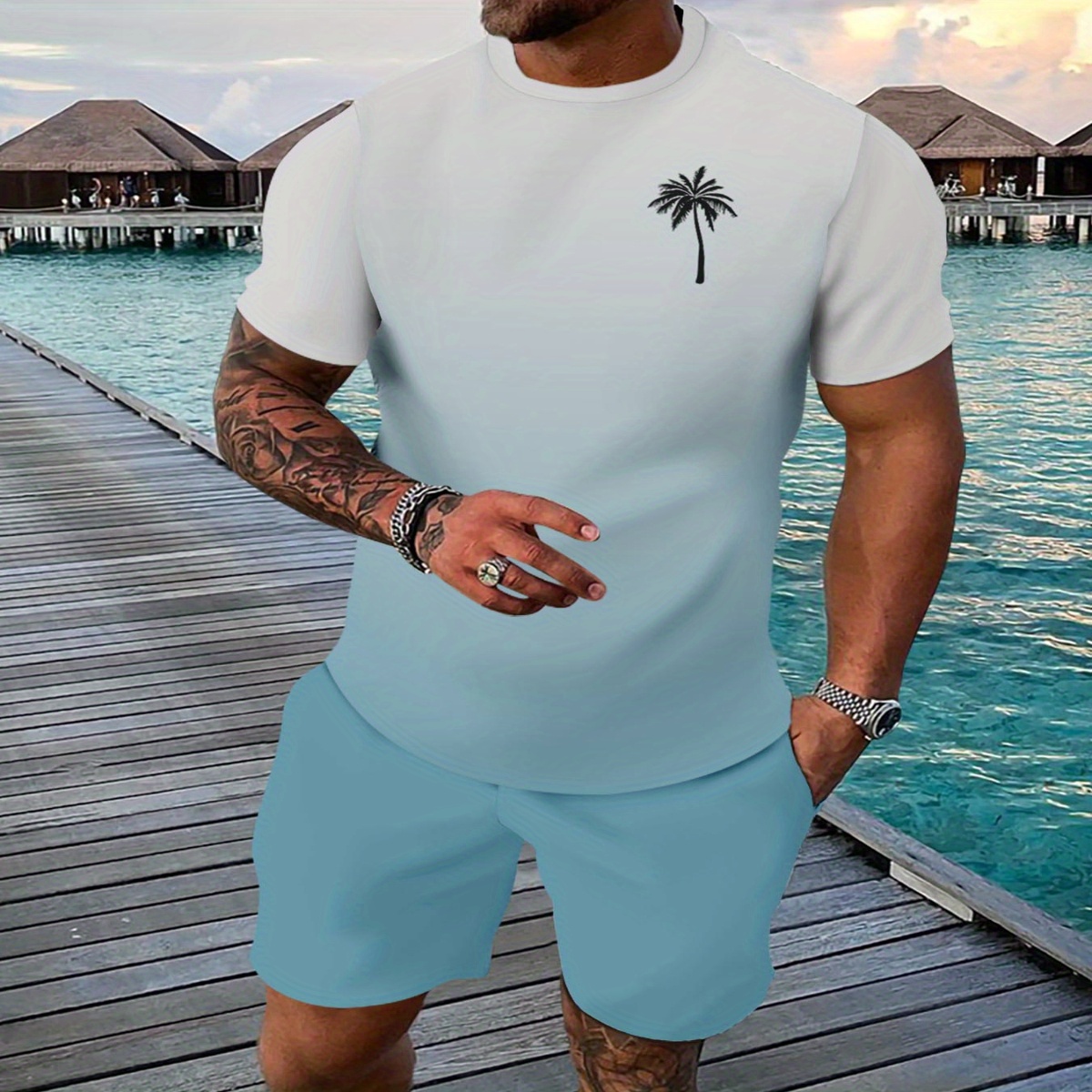 

Leisure Sports Suit Breathable Outdoor Leisure Men's T-shirt And Five-pocket Pants Suit Summer 3d Printing Suit For Men