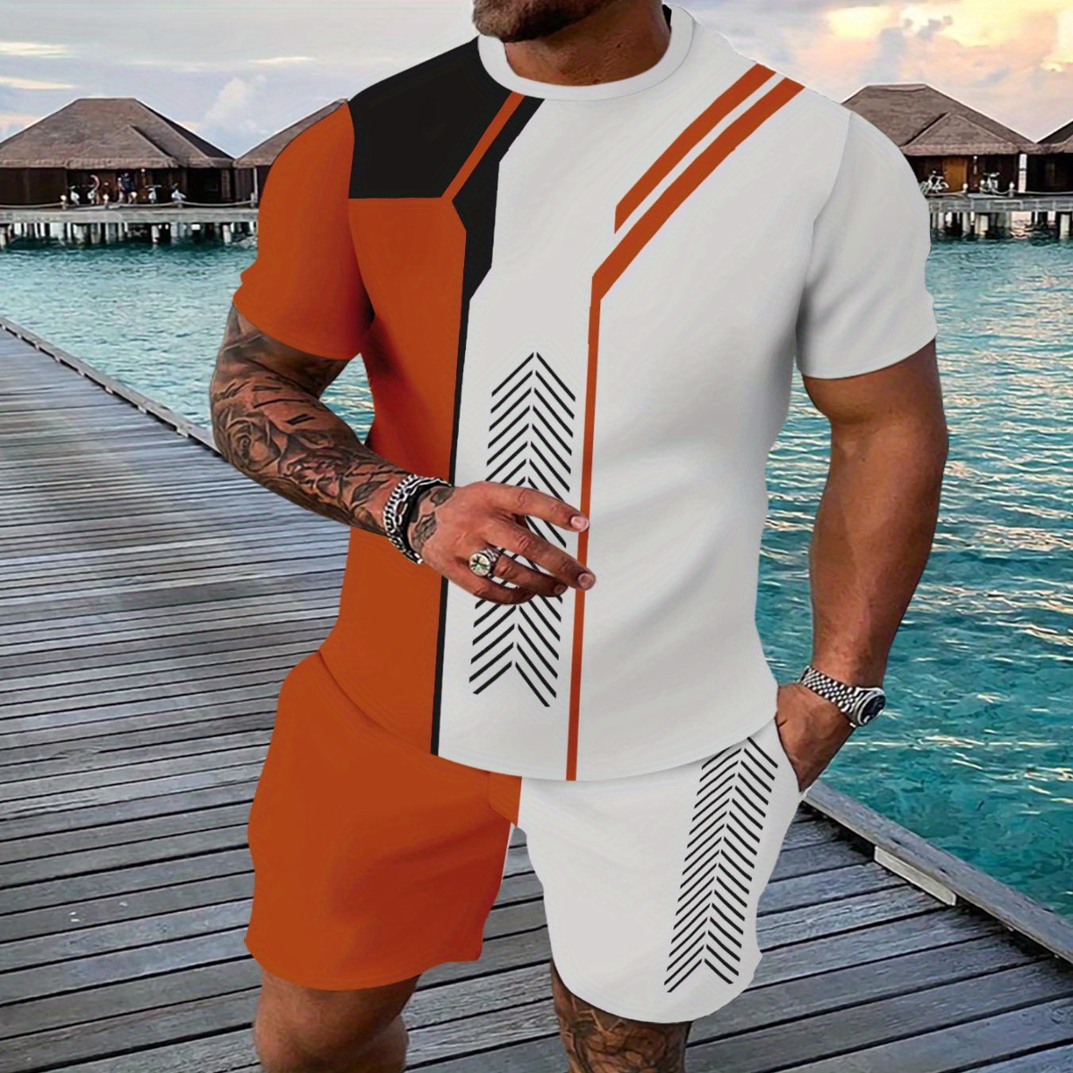 

Casual Sports Suit Breathable Outdoor Casual Men's T-shirt And Five-pants Suit Summer 3d Printing Suit For Adult Men