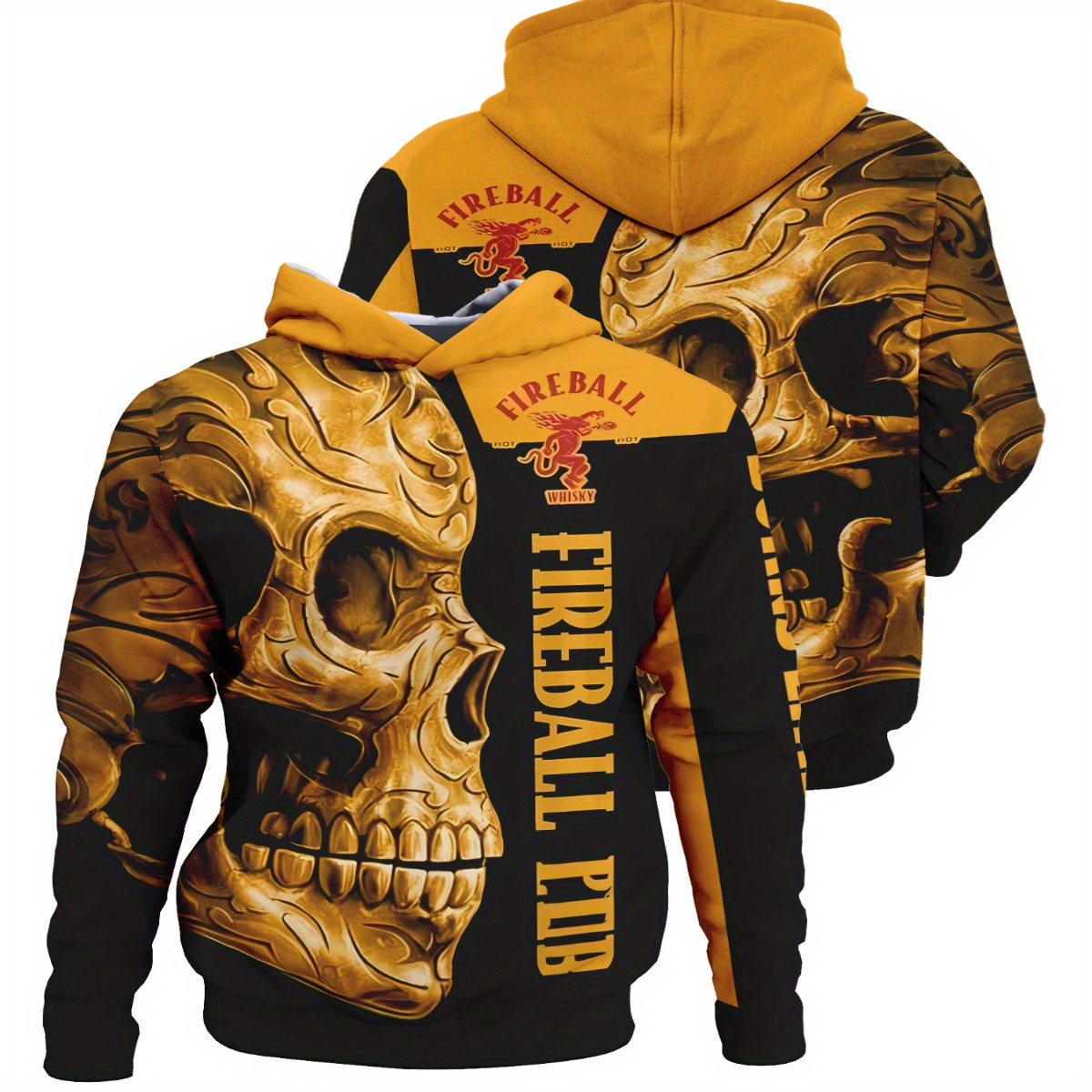 

Men's 3d Skull Print Hoodie - Casual & Sporty Pullover With Kangaroo Pocket, Stretch Fabric, Machine Washable