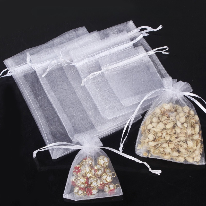 

50 sachets cadeaux en organza avec cordon de serrage, pochettes à bijoux transparentes, sachets à dragées pour mariage, emballage de bijoux, sachets filtrants en maille non tissée