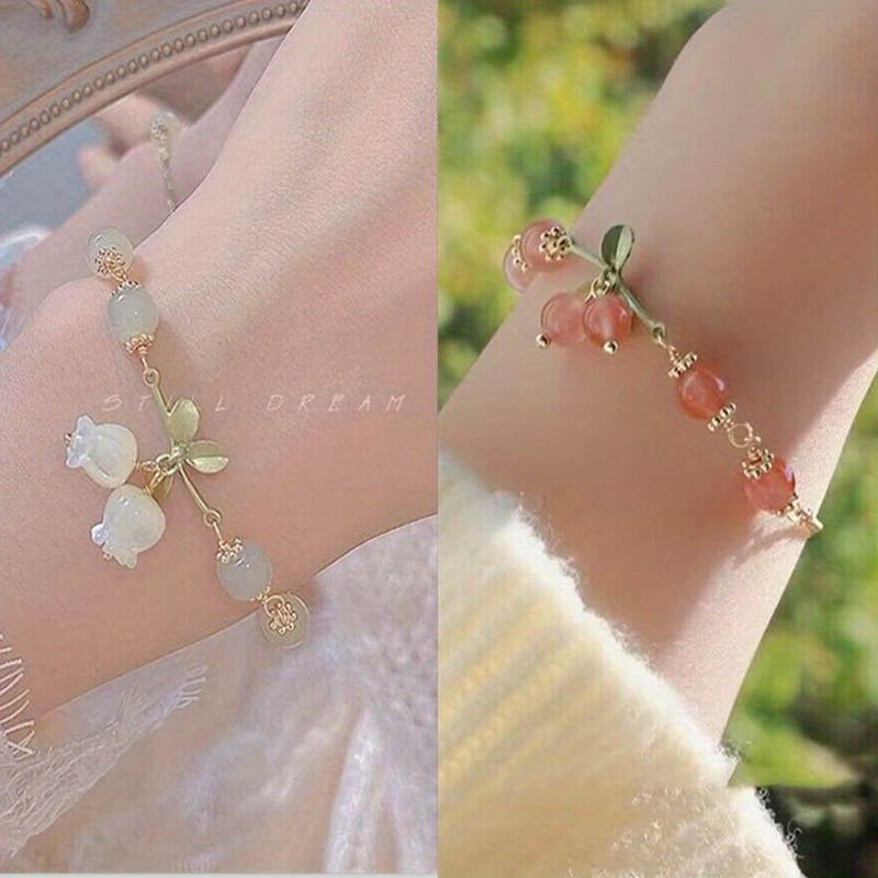 Pulsera de bambú con diseño de lirio de los valles chino, estilo palacio chino de alta calidad para mujer.