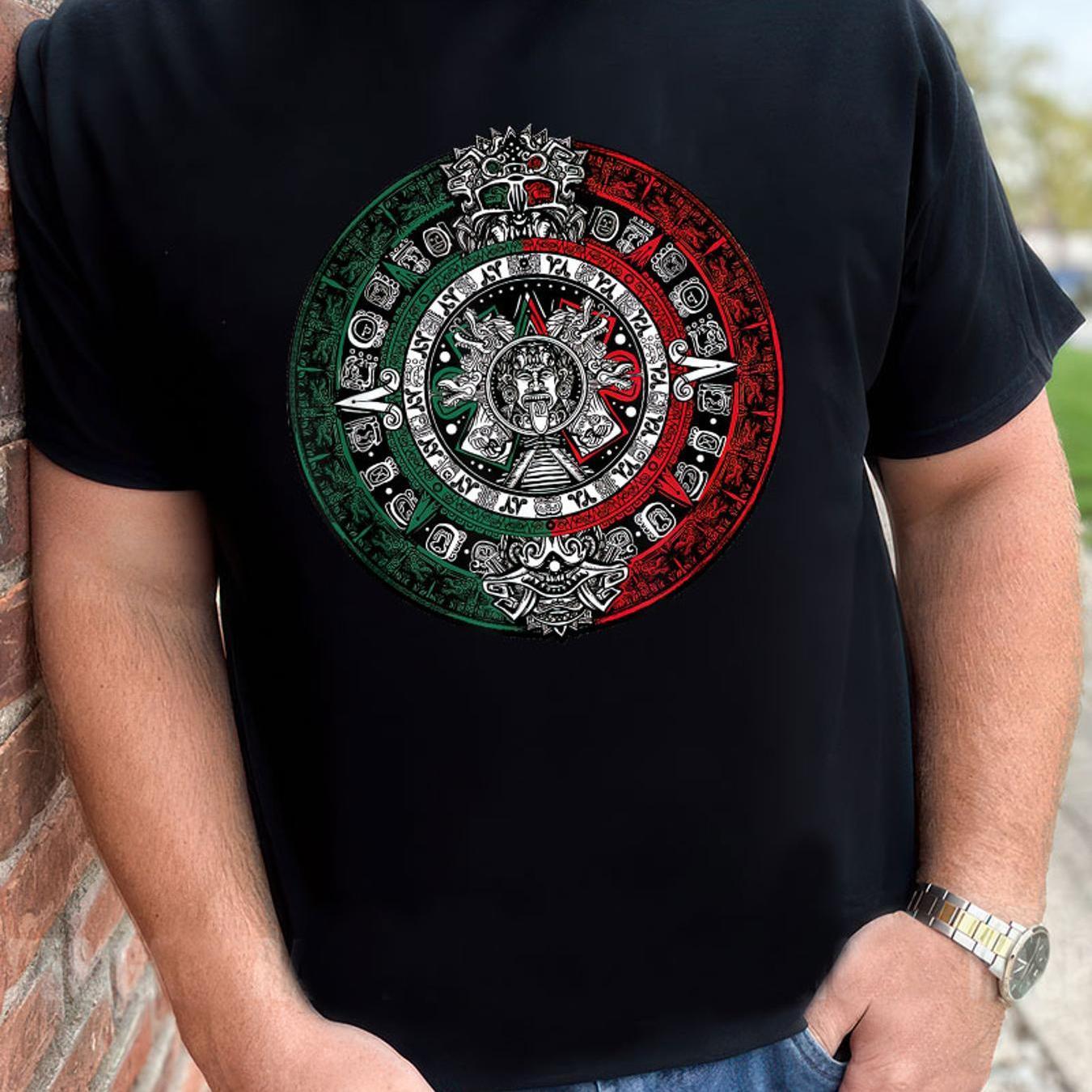 

Aztec Calendar Mexican Pattern Cotton Printed T-shirt For Men