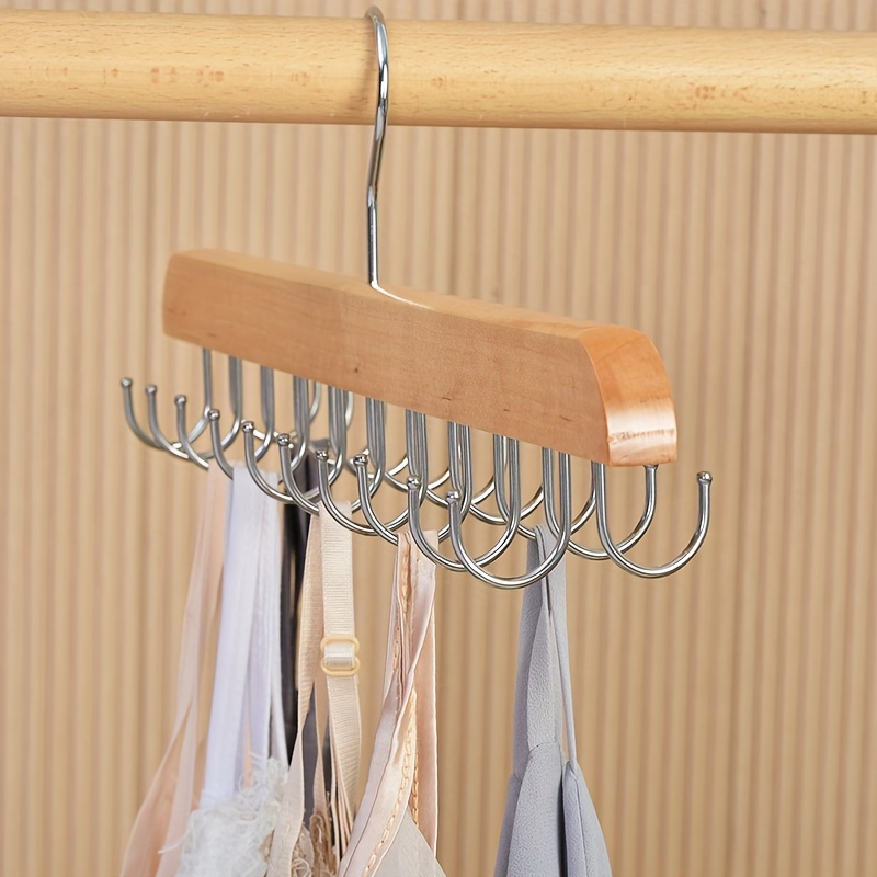 

Wooden Belt With 14 Polished Hooks And Accessories Hooks, Foldable Metal Hanger, Space-saving Storage Rack For Ties, Scarves, Bras And Vests