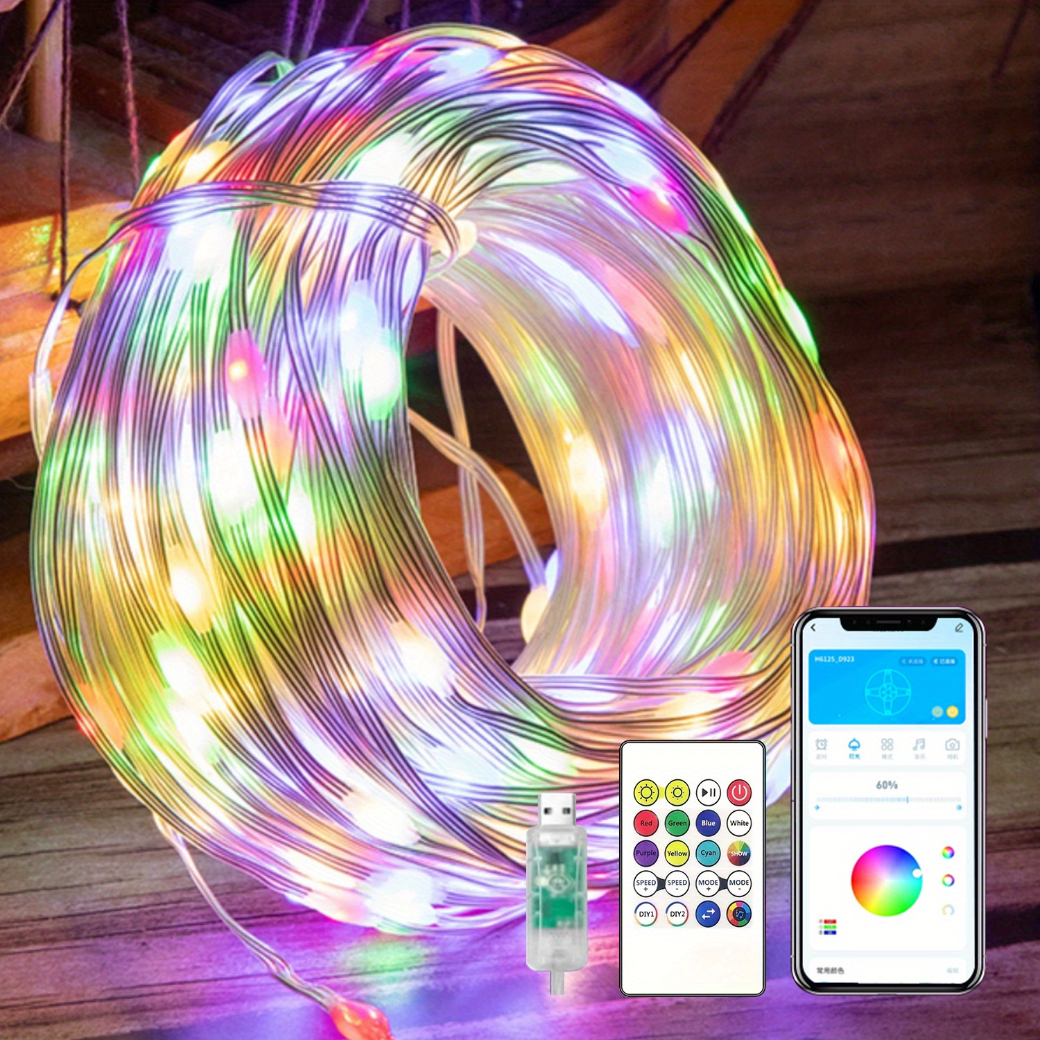 

32/ 50/ 65ft Ic-rgb , Usb Led String , App & , , 18 , Dimmable, Diy , , Christmas Holiday Decoration And