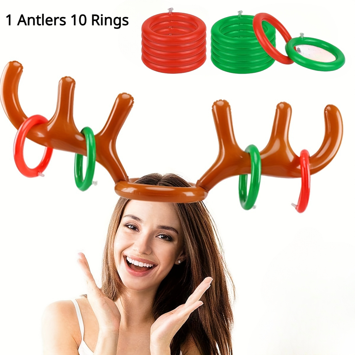 

1pc Inflatable - Fun Christmas Party Activity With 10 Rings And Decorated Deer Head Collar