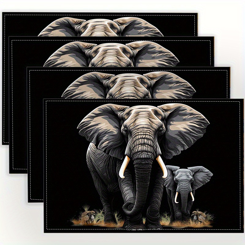 

4pcs Of Creative And Unique Elephant-themed Printed Linen Placemats To The Beauty Of Your Dining Room And Kitchen. Are Heat-resistant And Coffee Tables, Dining Tables, And Home Decor.