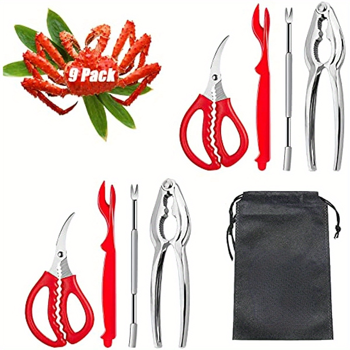 TEMU 9pcs Seafood Tools Set Crab Lobster Crackers Forks Lobster Crab Leg Sheller Nut Crackers