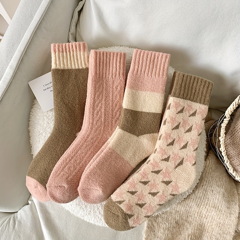 

4 Pairs Of Thickened Socks Warm And Cosy Towelling Mid-calf Socks Women's Long Socks