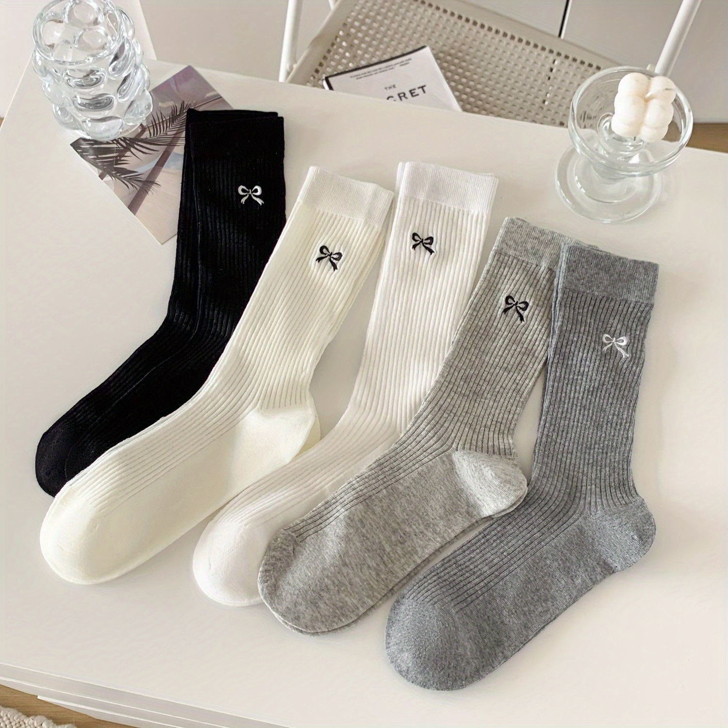 

5 Pairs Of Bow Socks Ballet Mid Calf Socks Women's Stockings And Socks