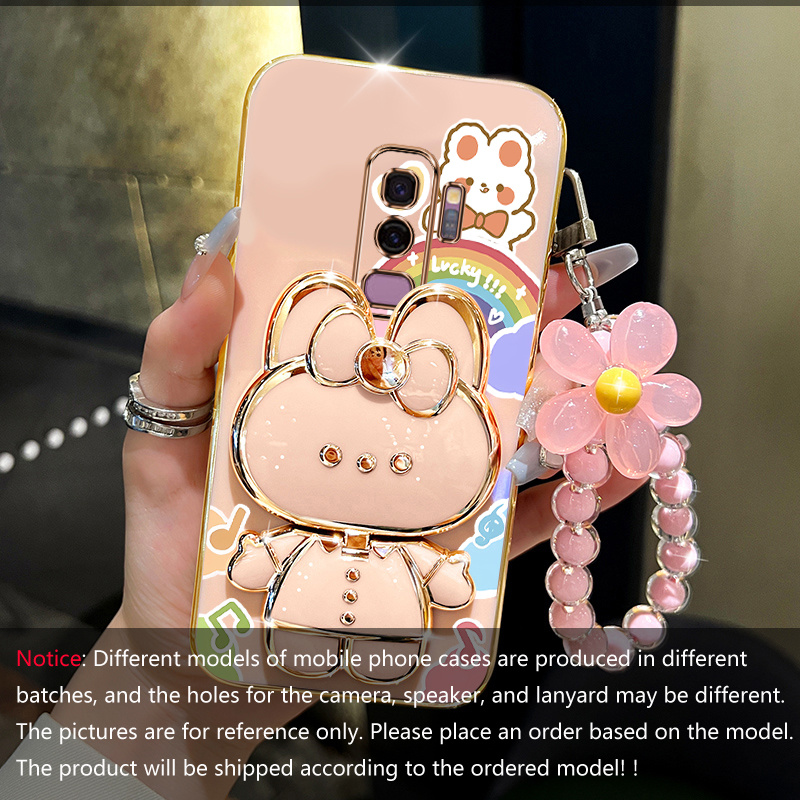 TEMU Coque de téléphone - S9 Plus Rabbit Holder Bracelet de fleur Coque de téléphone plaquée pour Samsung S9 Plus Housse souple
