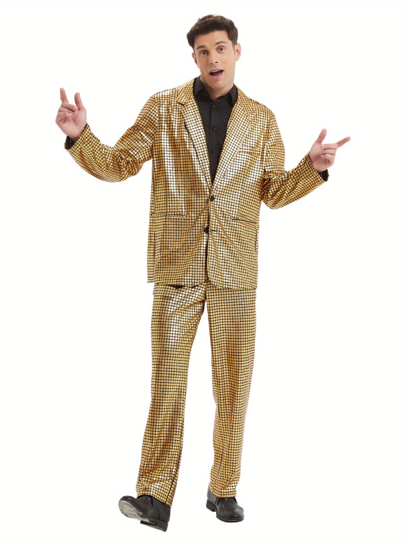 70s disco costume men 2 piece shiny outfit mens metallic sequin suits for halloween prom party ball suit jacket pants tie men s clothing temu Temu