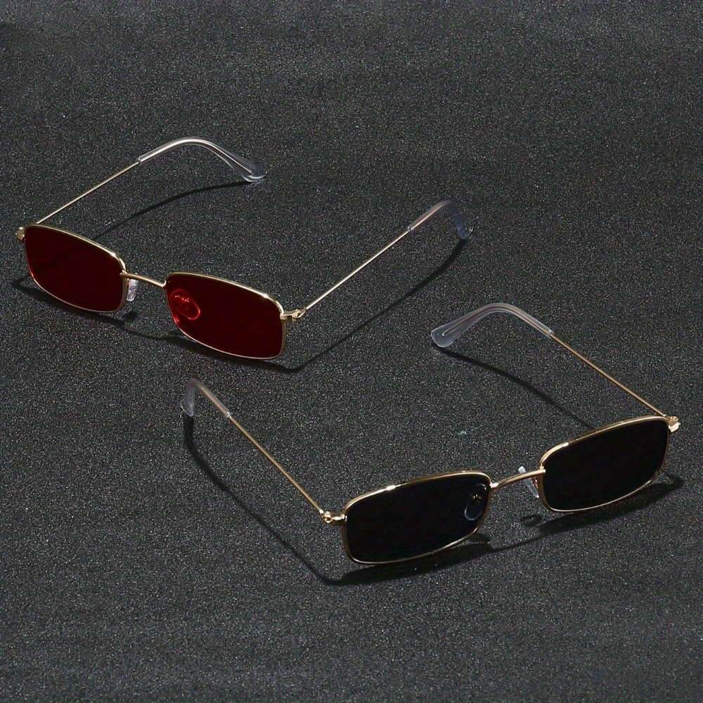 

2 Pairs Of Fashionable Metal Frame Glasses With Red And Black Tinted Lenses