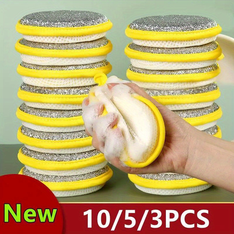 

10/5/3 Pcs Double-sided Dishwashing Sponge, Non-woven Microfiber & Polyurethane, Washable, Contemporary - Cleaning , Oblong , Reusable Kitchen Sponge Set For Dishes &