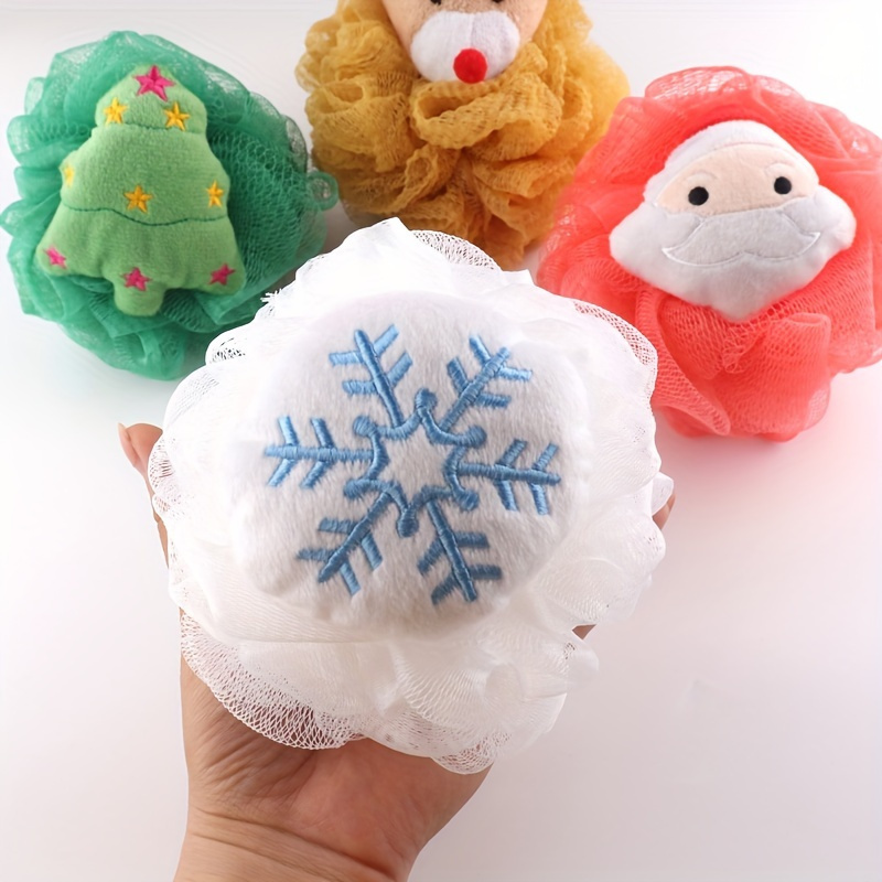 

Christmas-themed Exfoliating Shower Sponge & Bath Ball Set - Rich Foam, Gentle Scrub For Face And Body, Includes Cushioned Mesh Brush