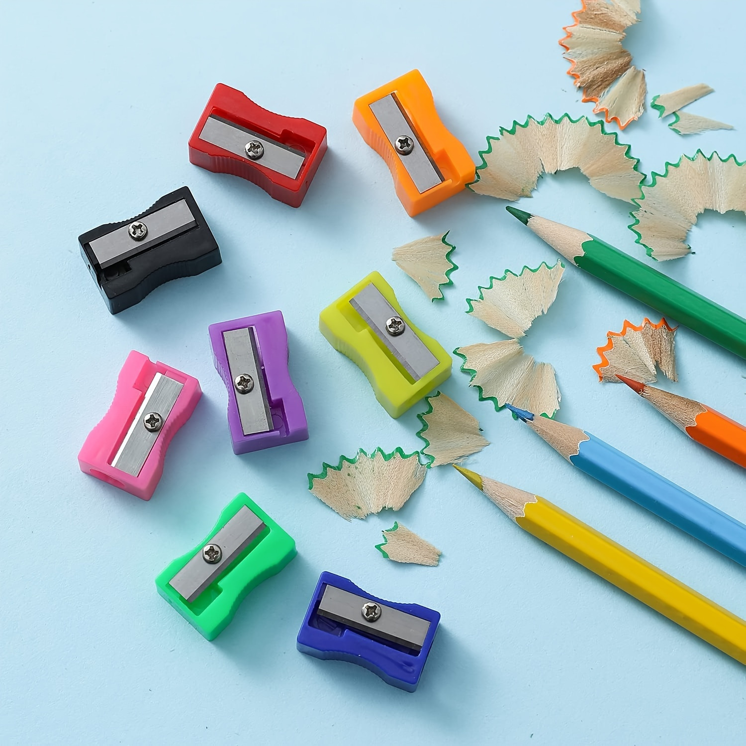 30 pack mini manual pencil sharpeners handheld assorted colors suitable 14 non electric durable plastic construction details 3