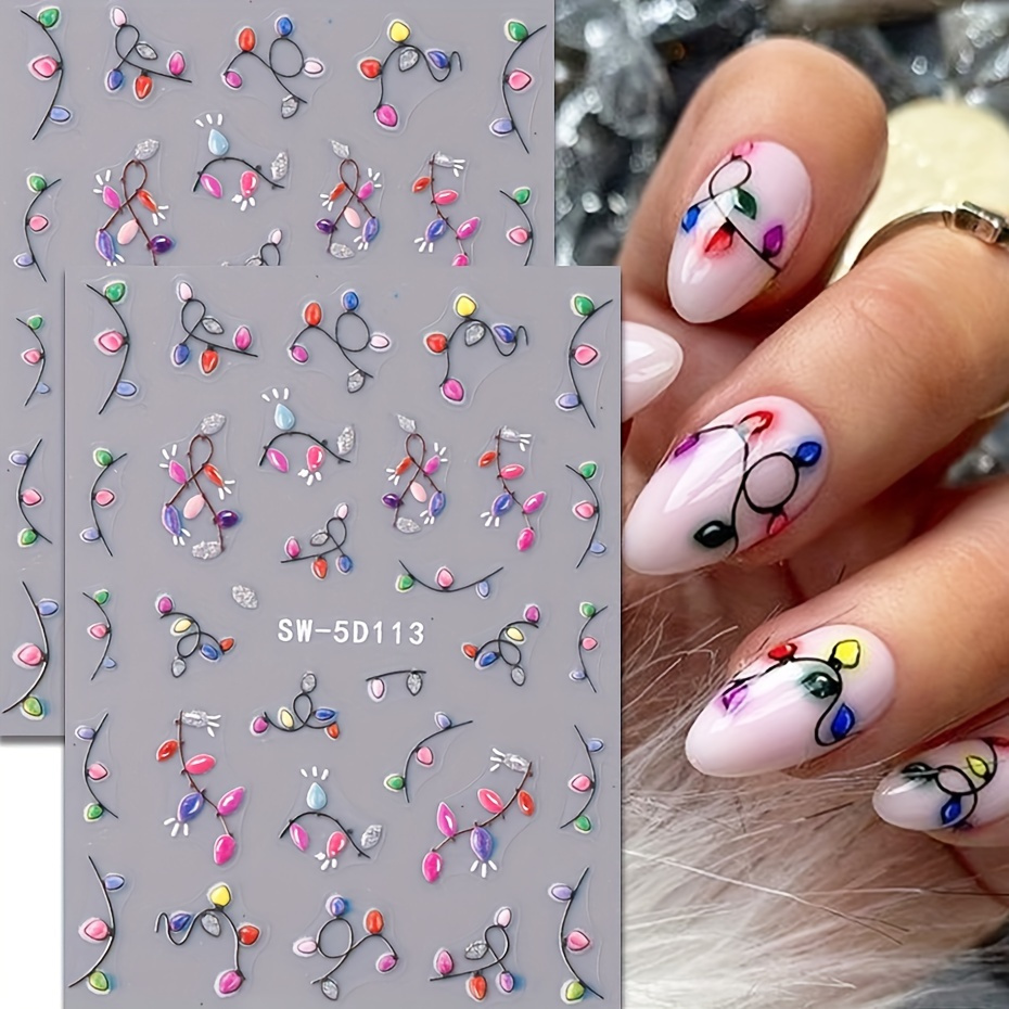 

5d Embossed Christmas Nail Art Stickers, Self-adhesive Sparkling Neon Lamp Designs For