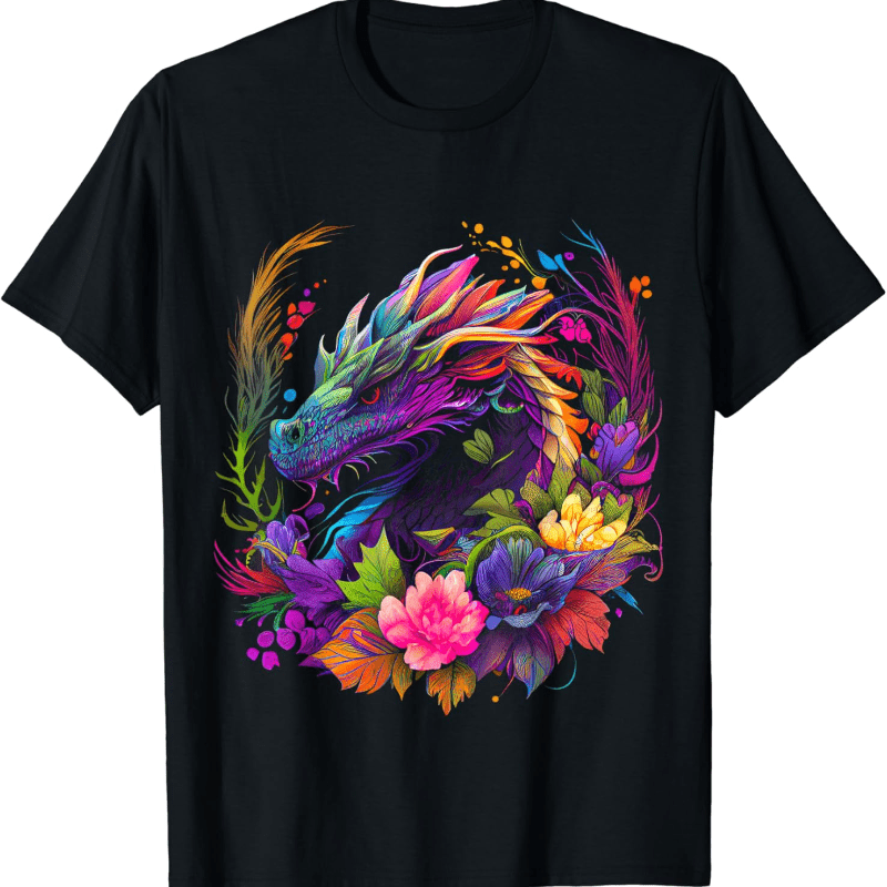 

Watercolor Dragon Flowers Colorful Graphic T-shirt