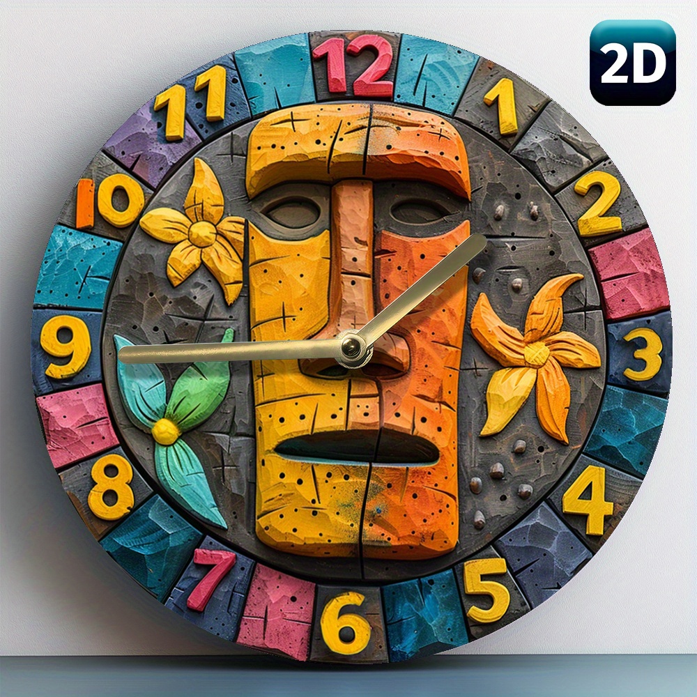 

2d 1pc 8inch(20x20cm)round Silent Wall Clock Quartz Movement Summer Bedroom Home Entrance Kitchen Decor Men Christmas Gifts Aa Battery (not Included) Moai Of In Chile