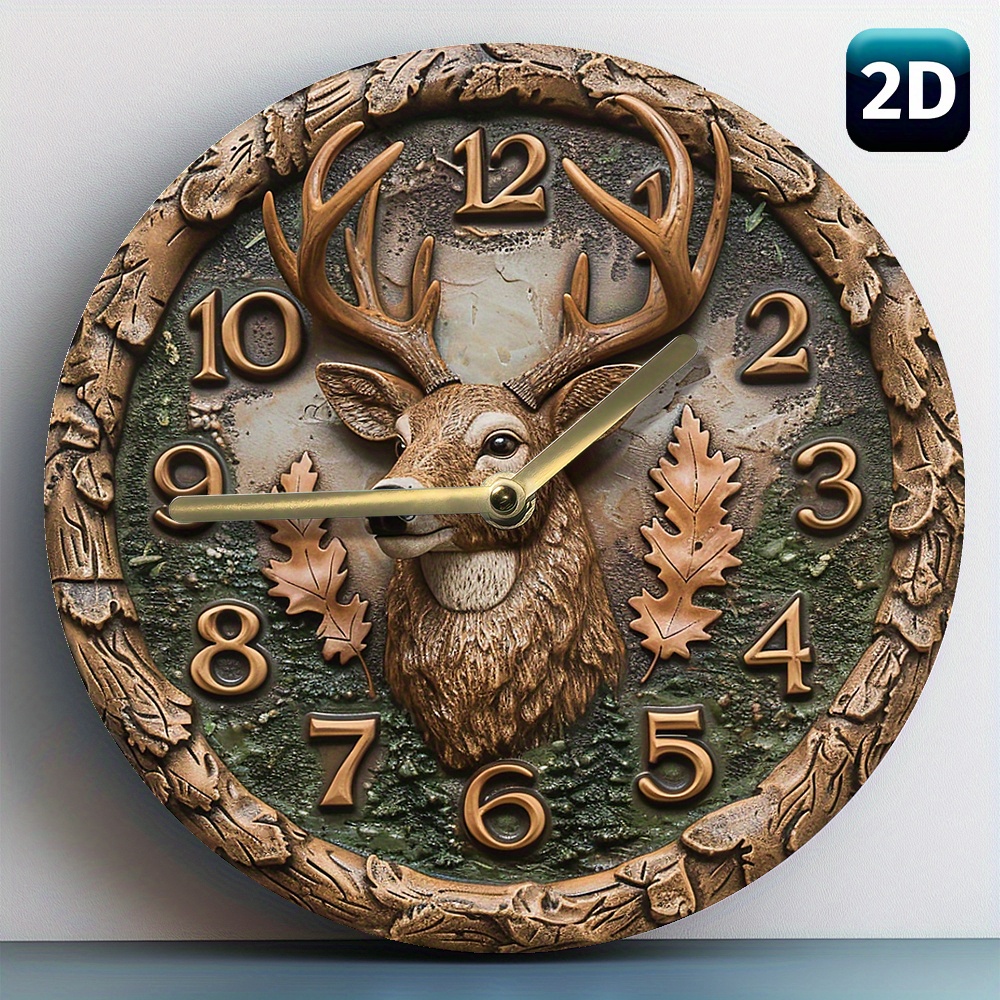 

8 Inch Round Silent Wall Clock With Antler Racks - Quartz Movement, Aa Battery Not Included - Perfect For Summer Bedroom, Home Entrance, Kitchen Decor, And Women's Thanksgiving Day Gifts