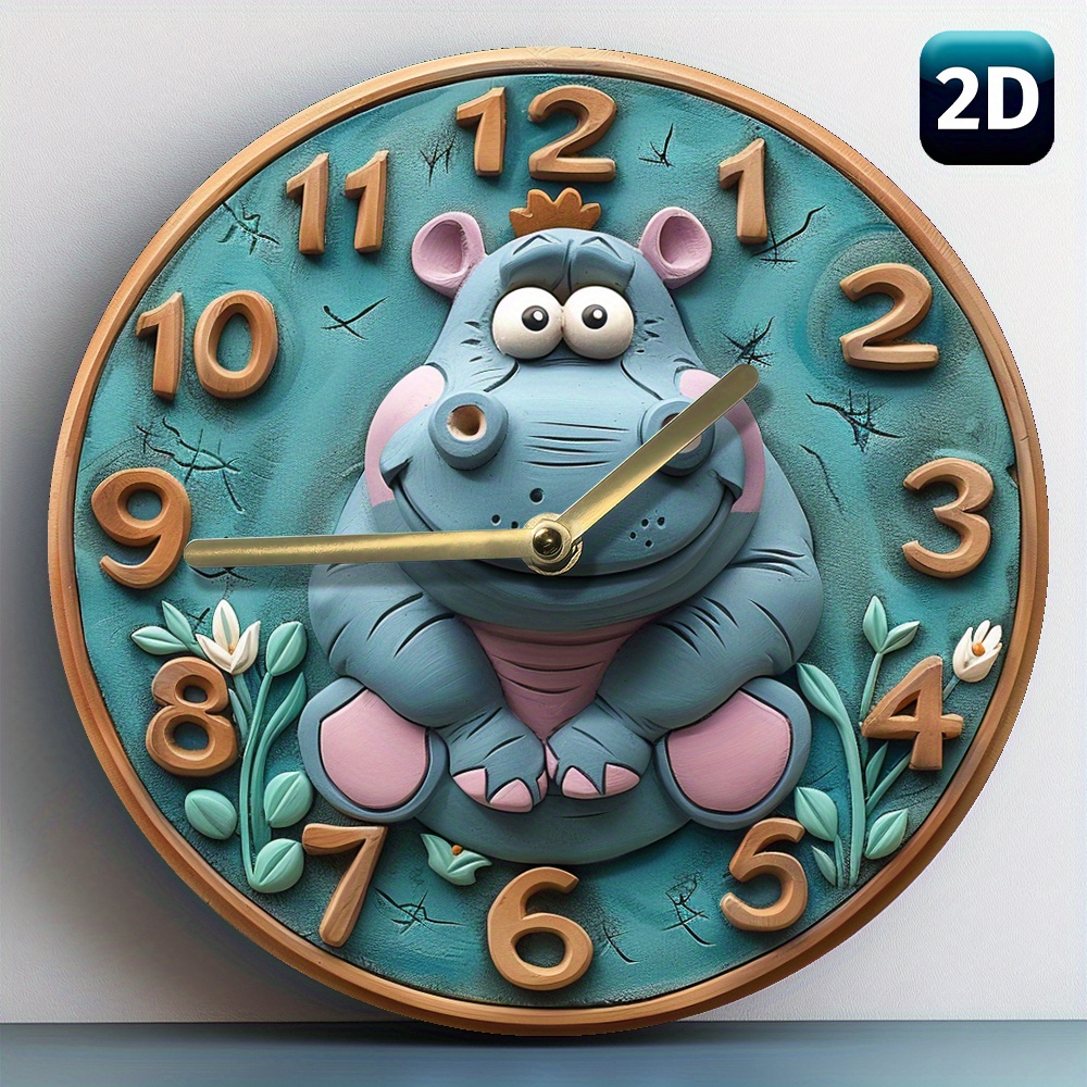 

Silent 8-inch Hippo Wall Clock - Quartz Movement, Wood Fiberboard, Living Room, Kitchen, Dorm Decor & Father's Day Gift (aa Battery Not Included)