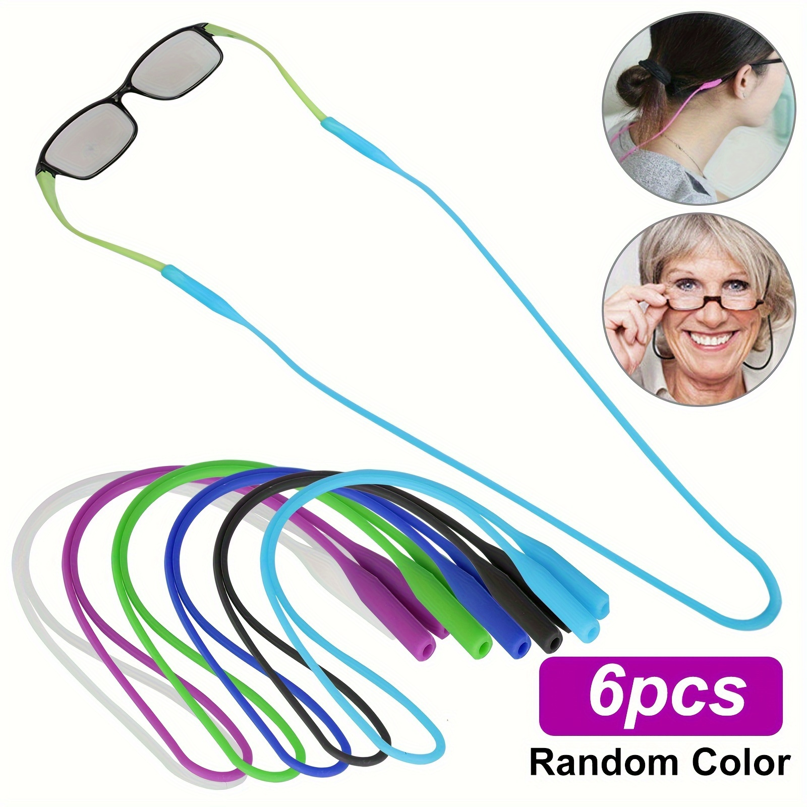E-shop 6 Silikon-Brillenbänder, Verschiedene Farben, Flexibles Brillengestell-Hängeseil, Rutschfestes Brilleband, für Sport & Alltagsgebrauch -